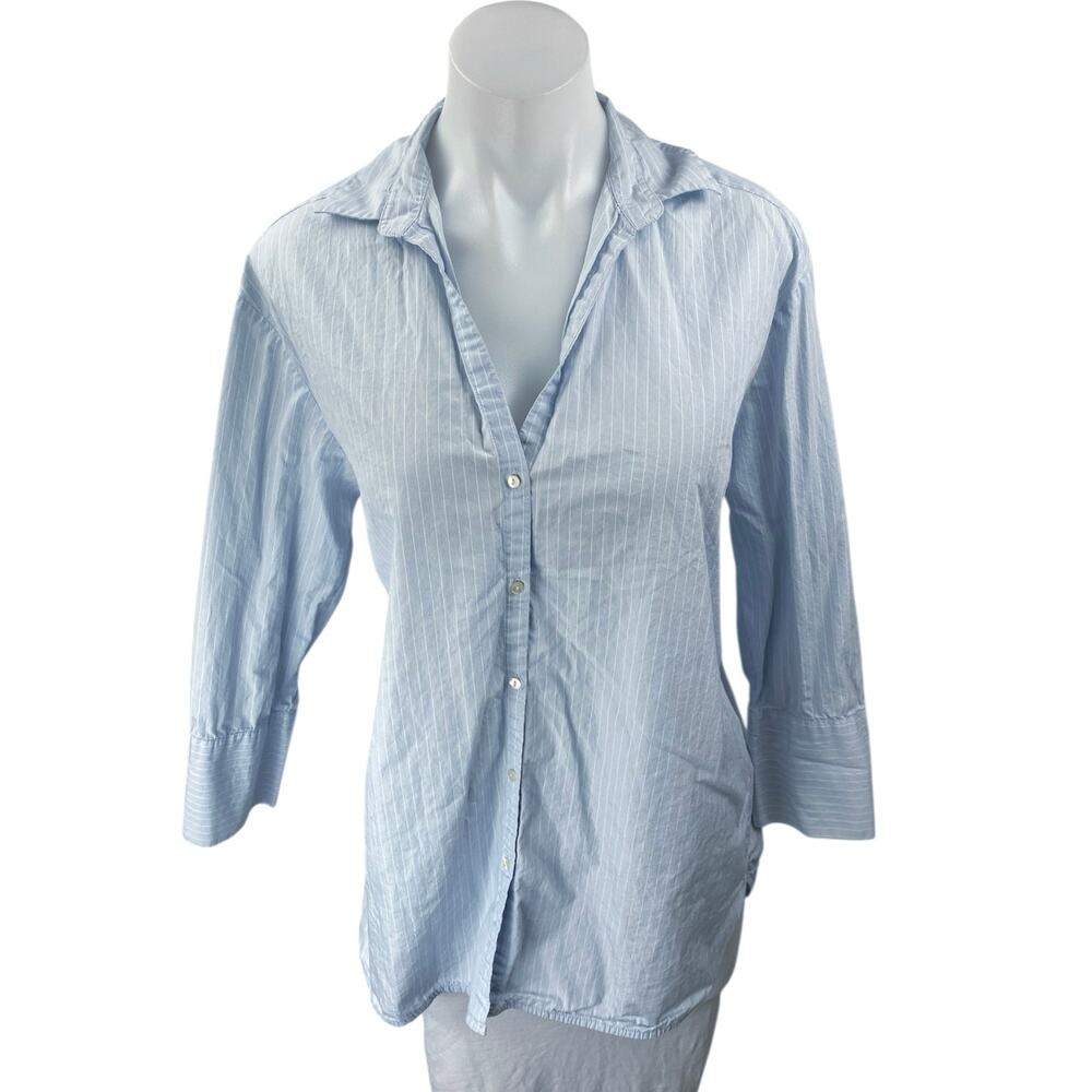 0039 Italy Women's Blue Striped Long Sleeve Button Down Shirt Blouse Top Size S